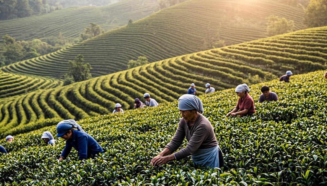 Nepali tea garden terraces in the Himalayas